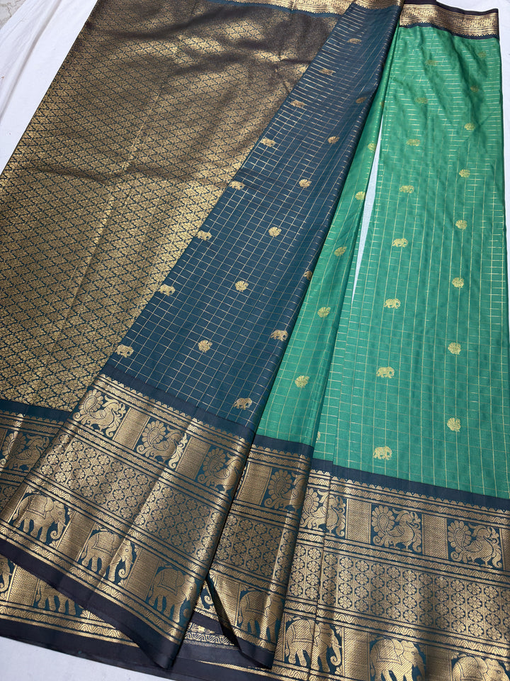 Checks Big Border Premium Semi Gadwal Saree (DHN-646)