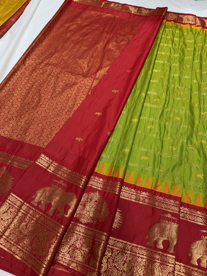 Checks Big Gap Border Premium Semi Gadwal Saree (DHN-649)