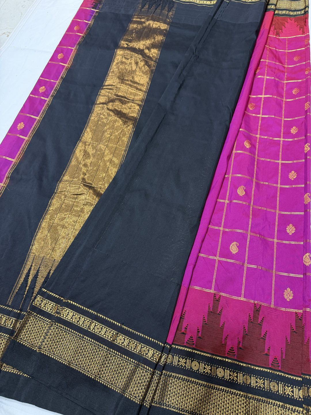 Checks Narayanpet Black Border Ilkal Pallu Saree (DHN-620)
