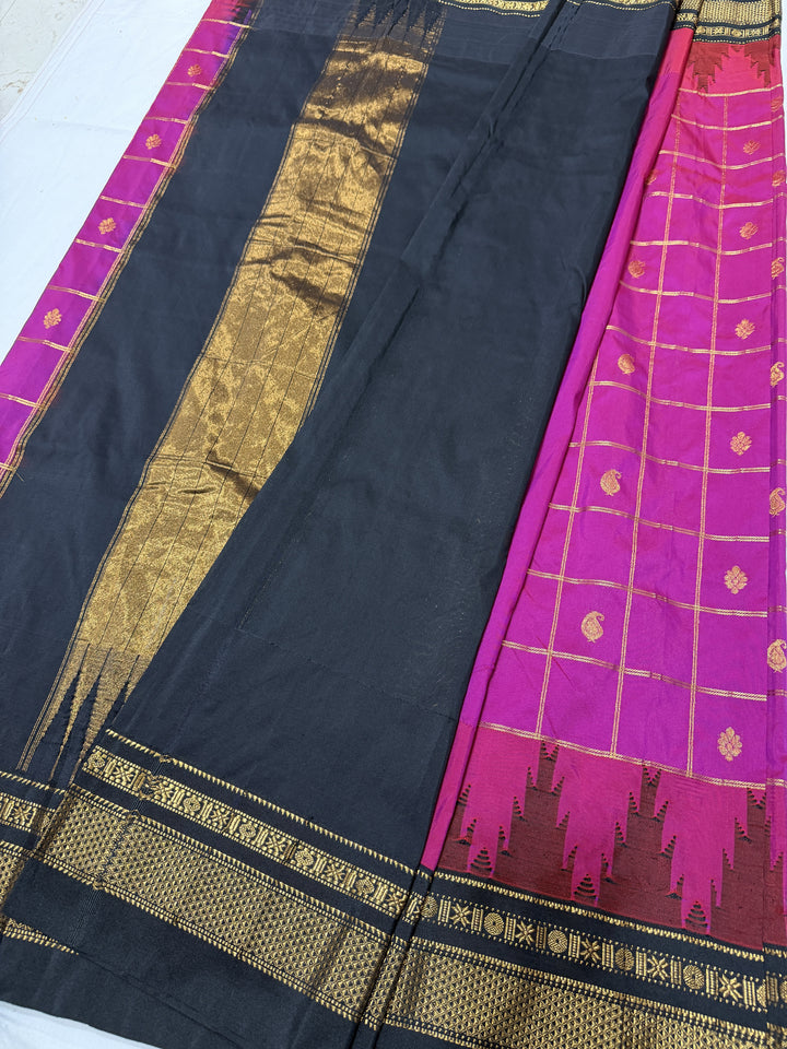 Checks Narayanpet Black Border Ilkal Pallu Saree (DHN-620)