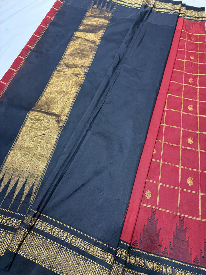 Checks Narayanpet Black Border Ilkal Pallu Saree (DHN-620)