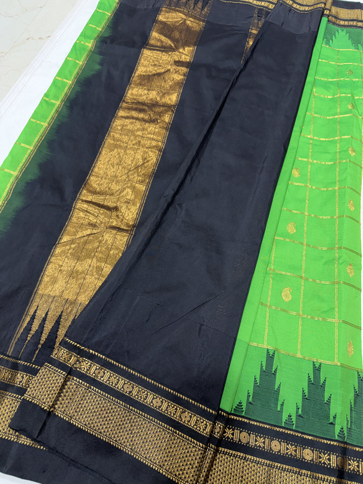 Checks Narayanpet Black Border Ilkal Pallu Saree (DHN-620)