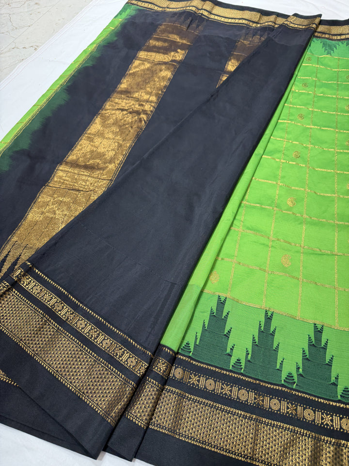 Checks Narayanpet Black Border Ilkal Pallu Saree (DHN-620)