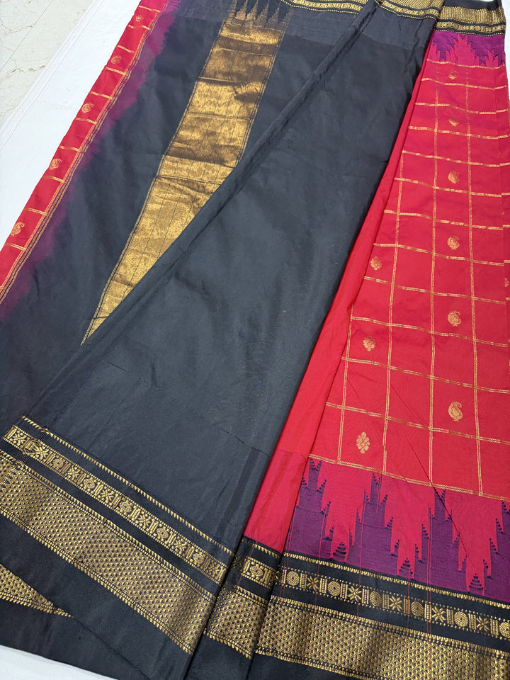 Checks Narayanpet Black Border Ilkal Pallu Saree (DHN-620)