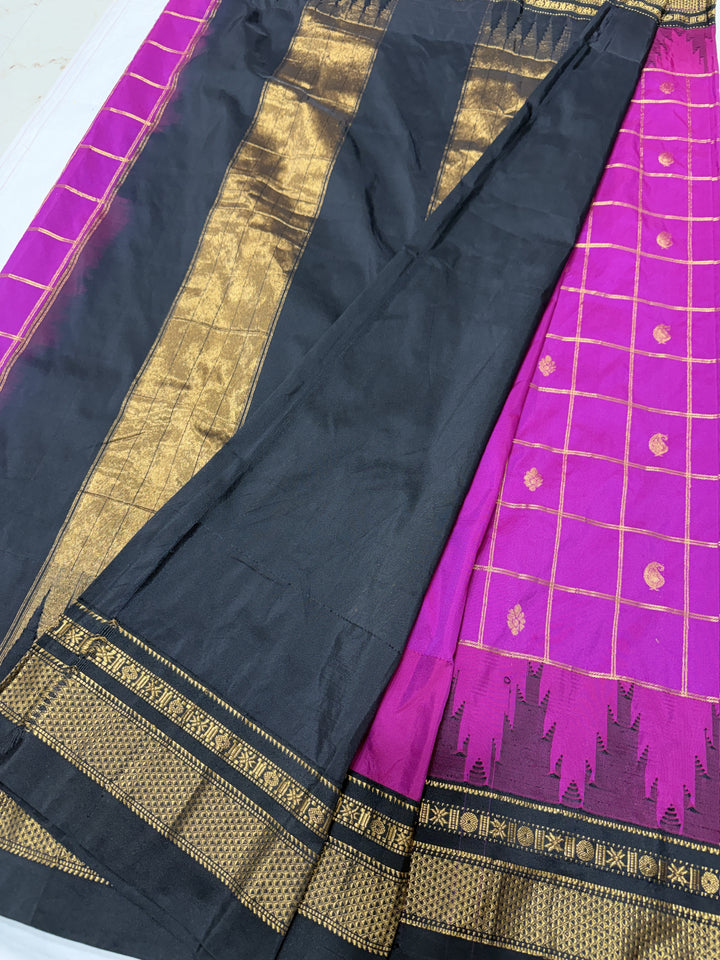 Checks Narayanpet Black Border Ilkal Pallu Saree (DHN-620)