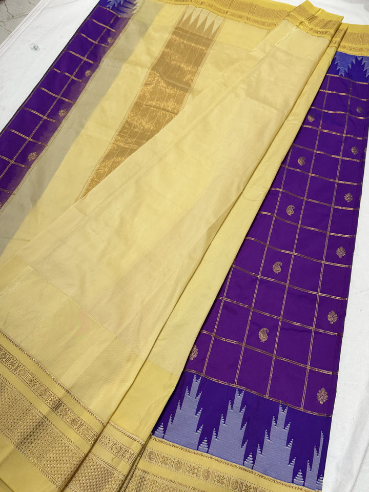 Checks Narayanpet Cream Border Ilkal Pallu Saree (DHN-618)