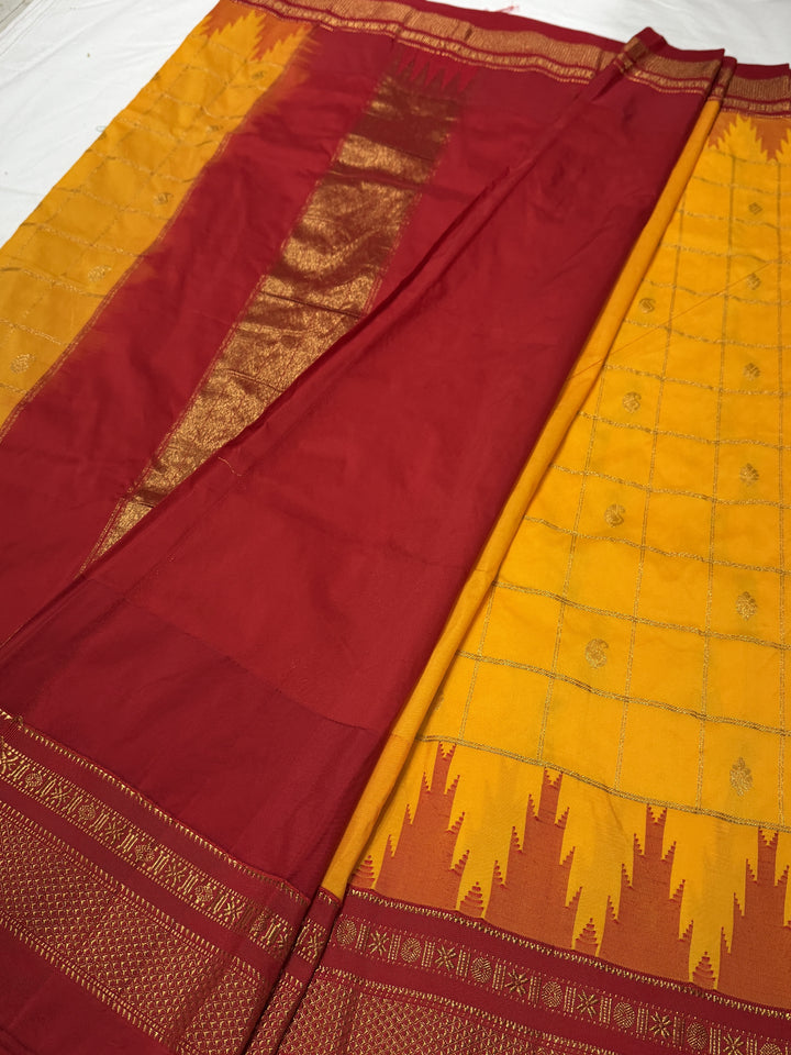 Checks Narayanpet Red Border Ilkal Pallu Saree (DHN-619)