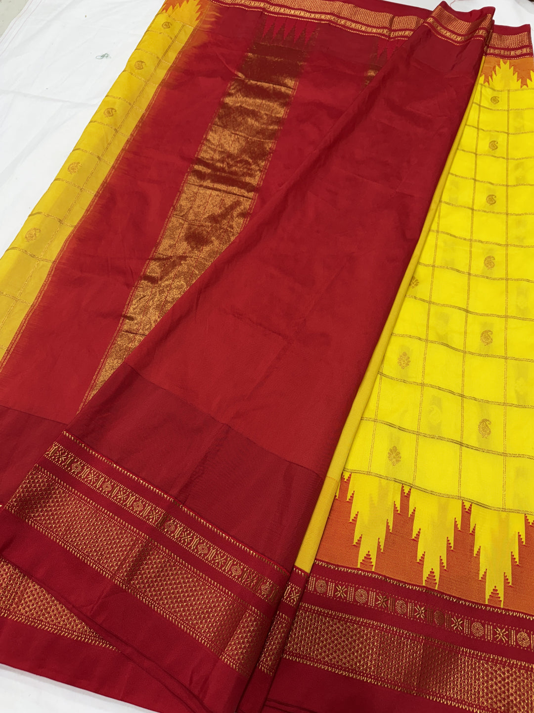 Checks Narayanpet Red Border Ilkal Pallu Saree (DHN-619)