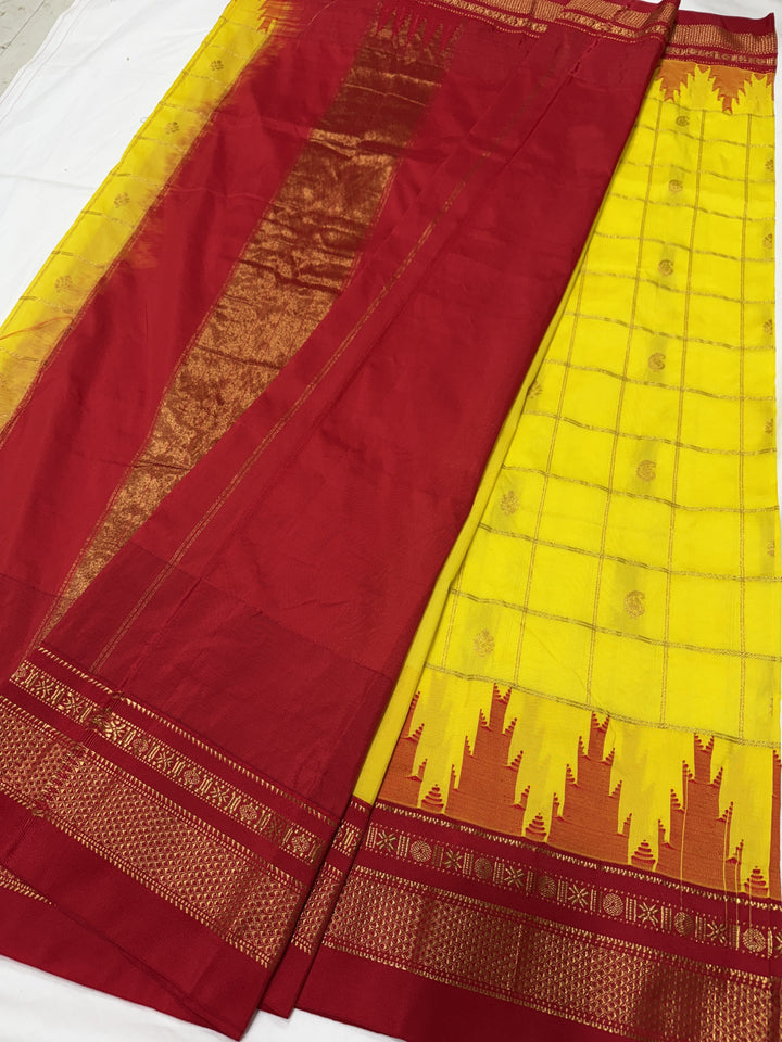 Checks Narayanpet Red Border Ilkal Pallu Saree (DHN-619)