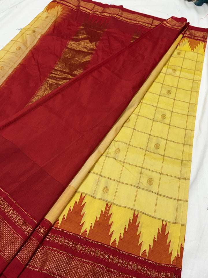Checks Narayanpet Red Border Ilkal Pallu Saree (DHN-619)