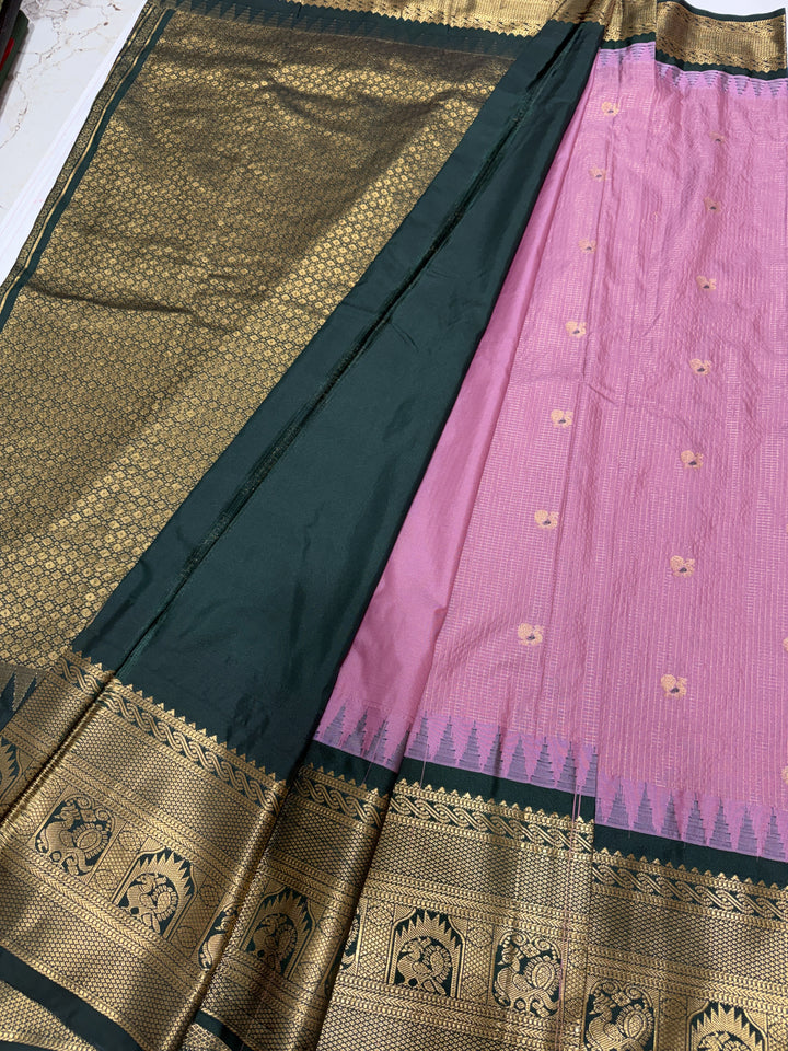 Minimal Checks Big Border Premium Semi Gadwal Saree (DHN-655) — Pink