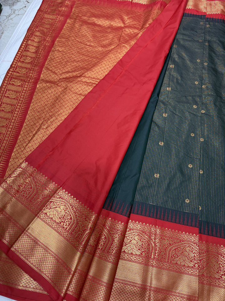 Minimal Checks Big Border Premium Semi Gadwal Saree (DHN-656)