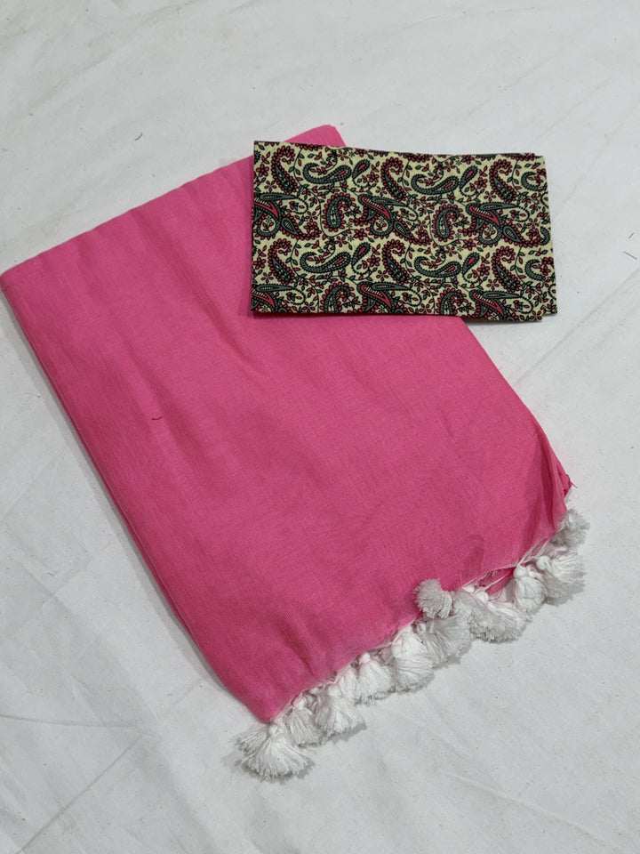 Combo Khadi Cotton Saree (DHN-496) — Pink