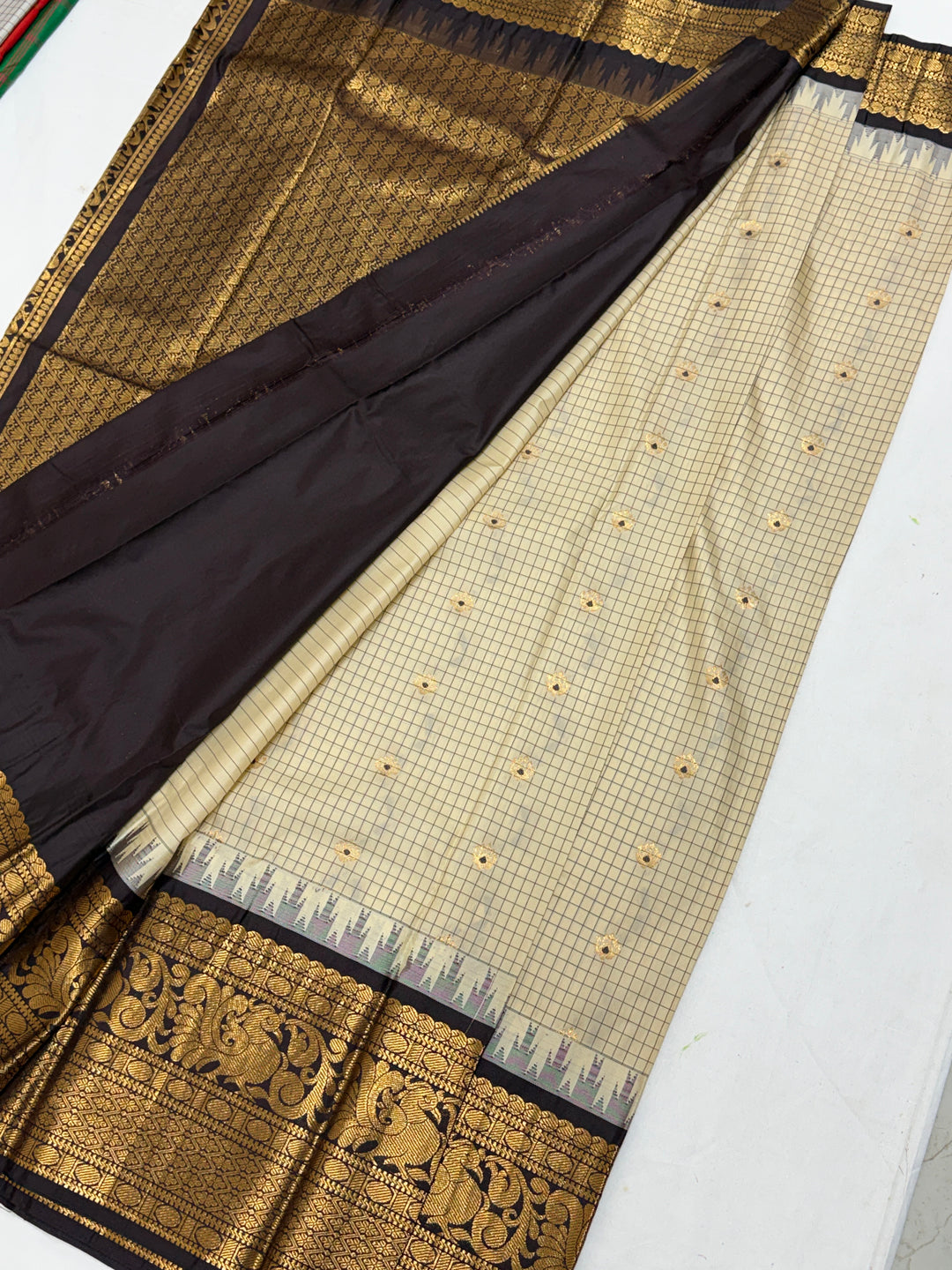 Pink Purple Checks Big Border Semi Gadwal Saree DHN-377