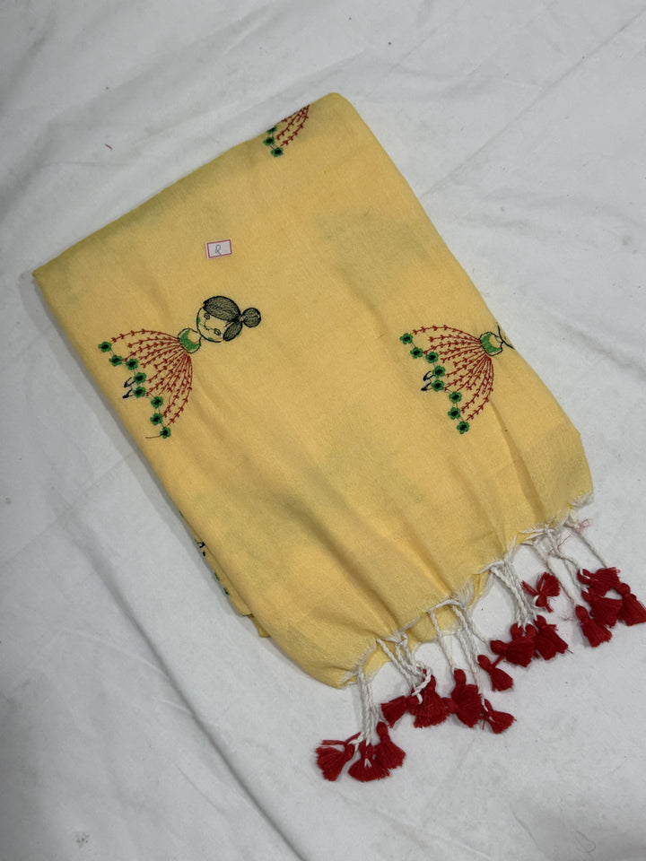 Doll Embroidery Khadi Cotton Saree (DHN-492)
