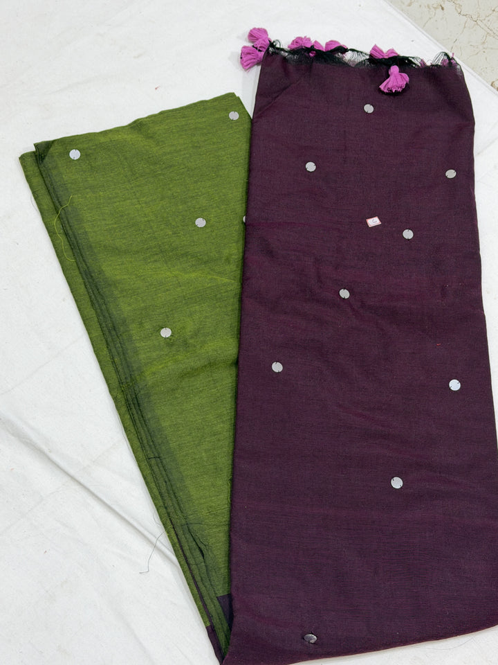 Dual Shade Mirror Khadi Cotton Saree (DHN-499)