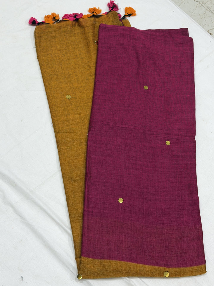 Dual Shade Mirror Khadi Cotton Saree (DHN-499)