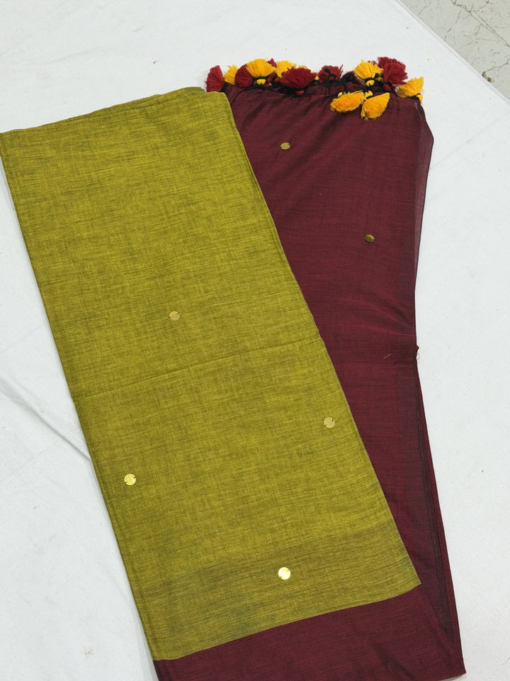 Dual Shade Mirror Khadi Cotton Saree (DHN-499)