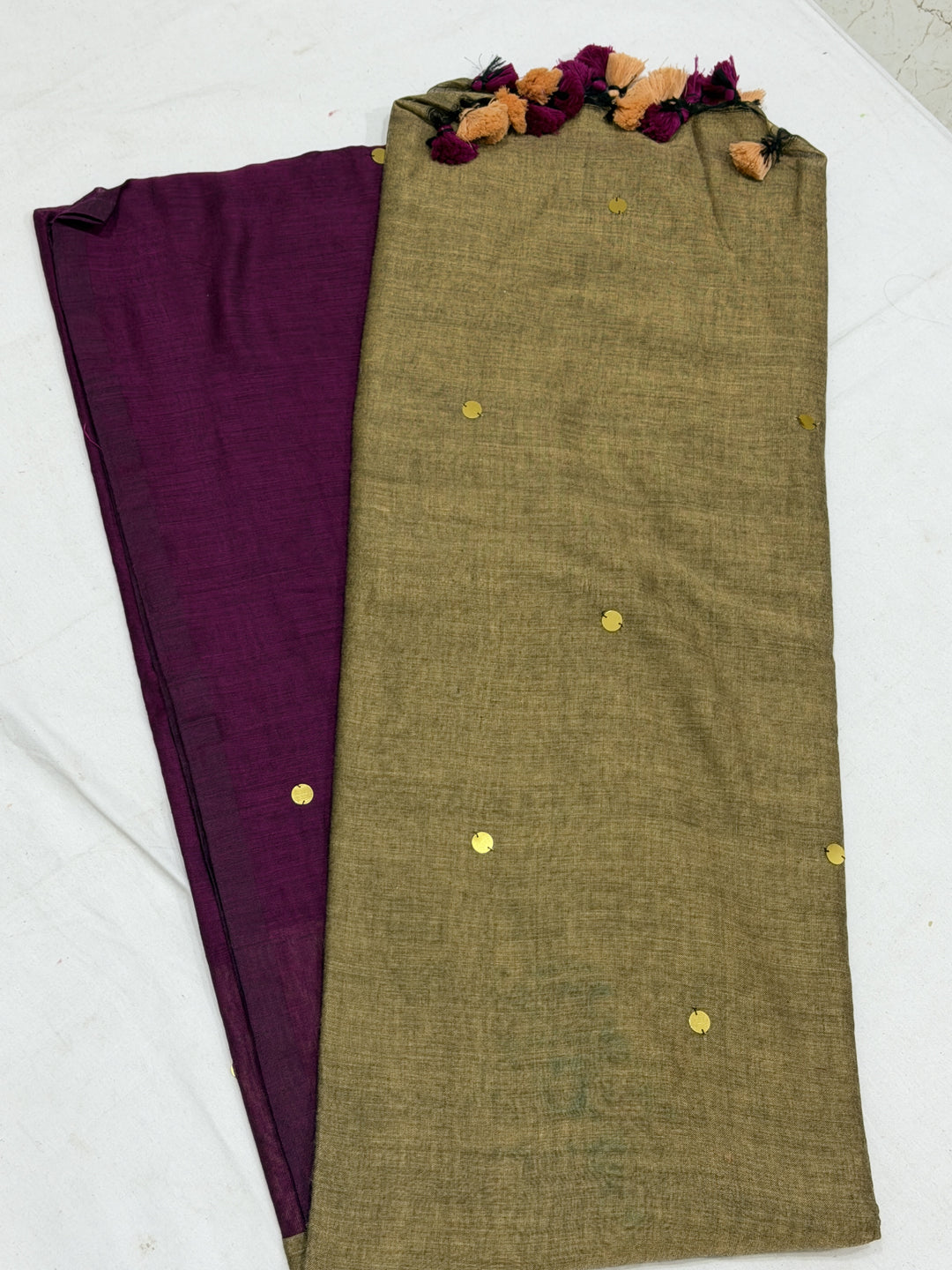 Dual Shade Mirror Khadi Cotton Saree (DHN-499)