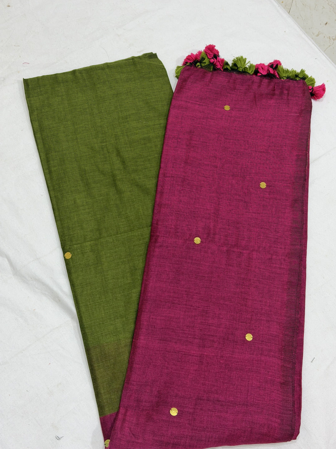 Dual Shade Mirror Khadi Cotton Saree (DHN-499)