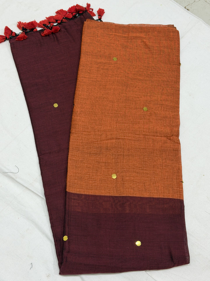 Dual Shade Mirror Khadi Cotton Saree (DHN-499)