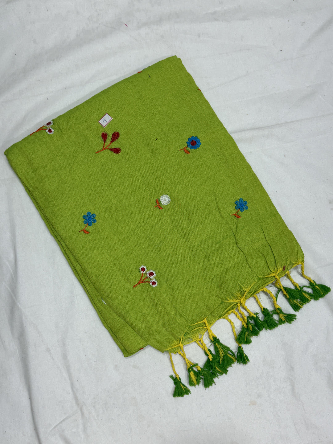 Mix Flowers Embroidery Khadi Cotton Saree (DHN-494)