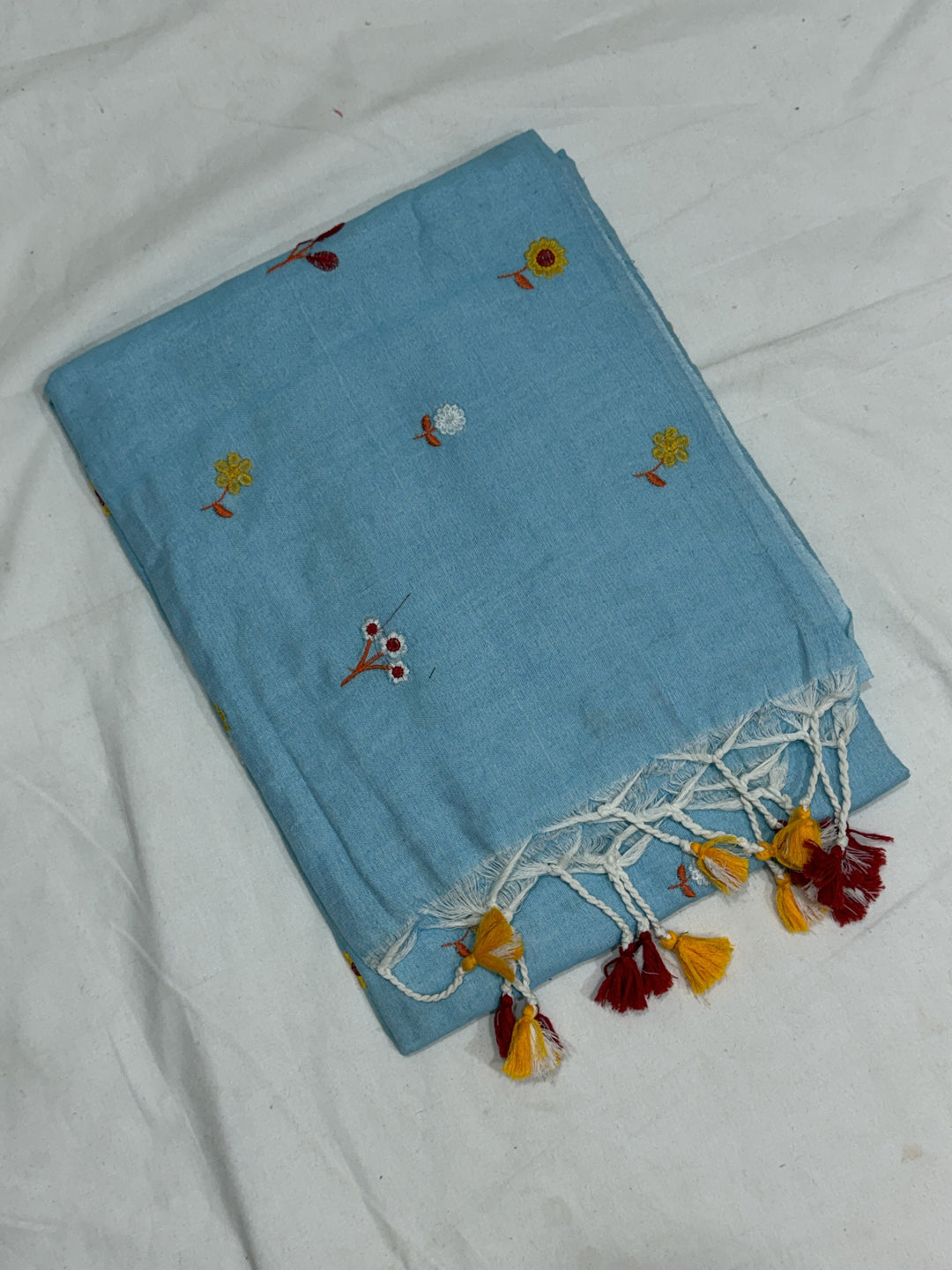 Mix Flowers Embroidery Khadi Cotton Saree (DHN-494)