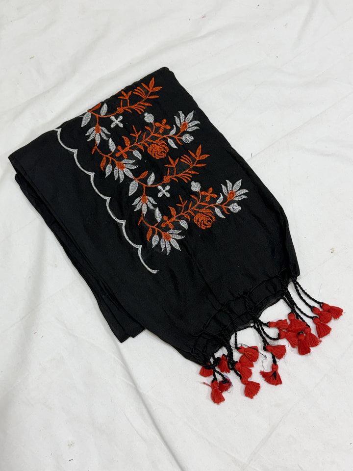 Mix Long Flowers Embroidery Khadi Cotton Saree (DHN-495)