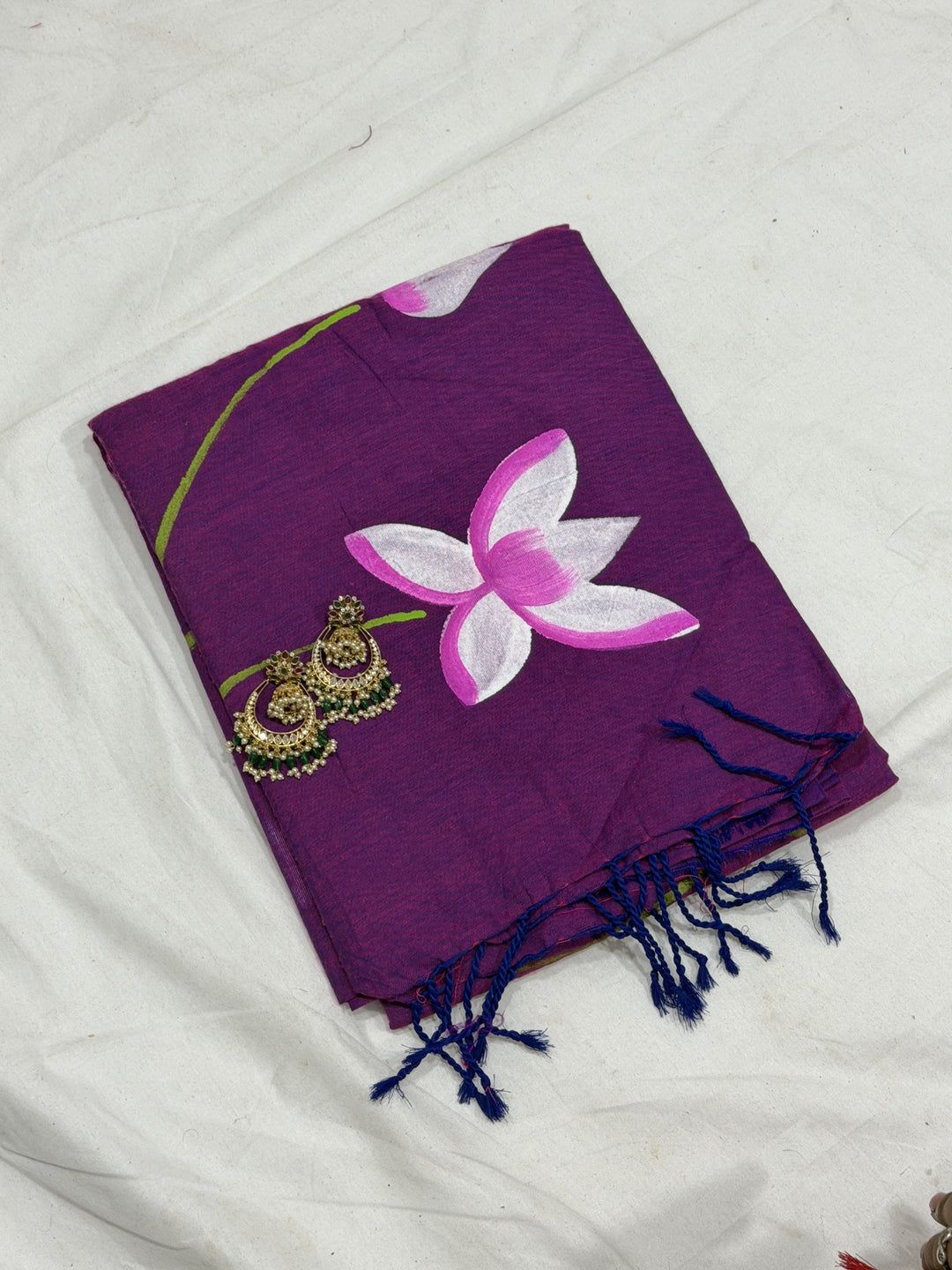 Lotus Paint Khadi Cotton Saree (DHN-497)