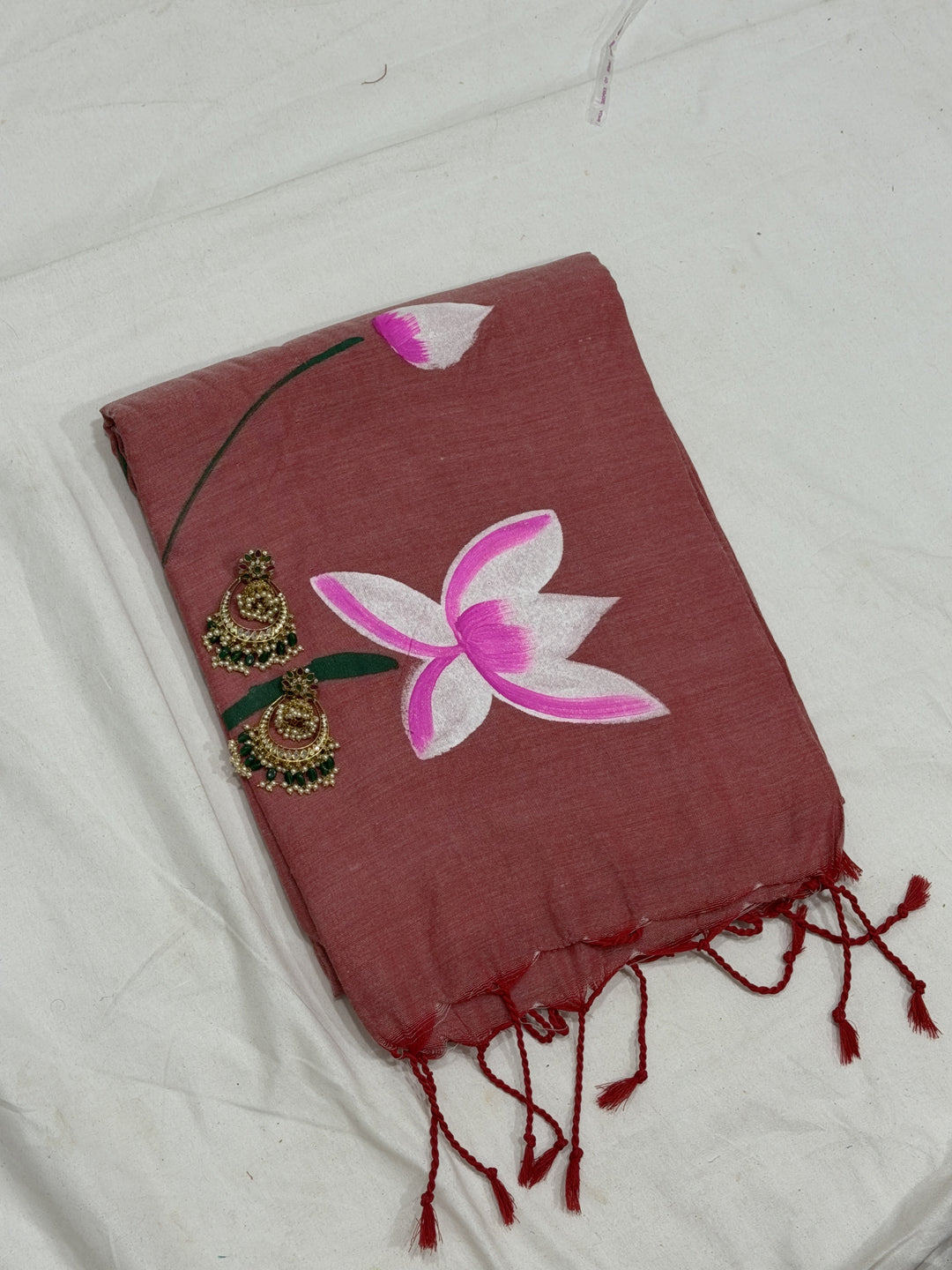 Lotus Paint Khadi Cotton Saree (DHN-497)