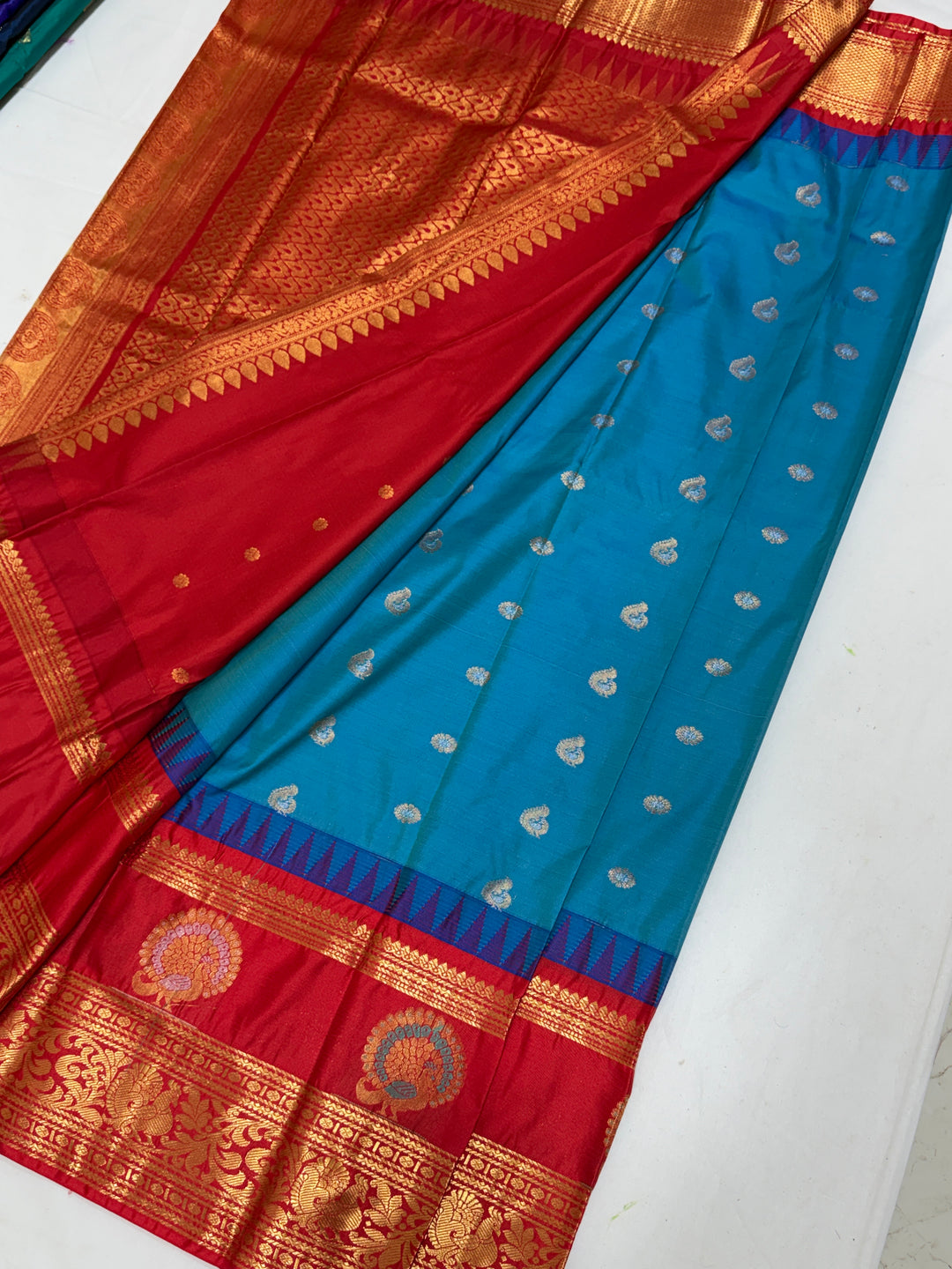Blue Semi-Silk Gadwal Saree (DHN-385)