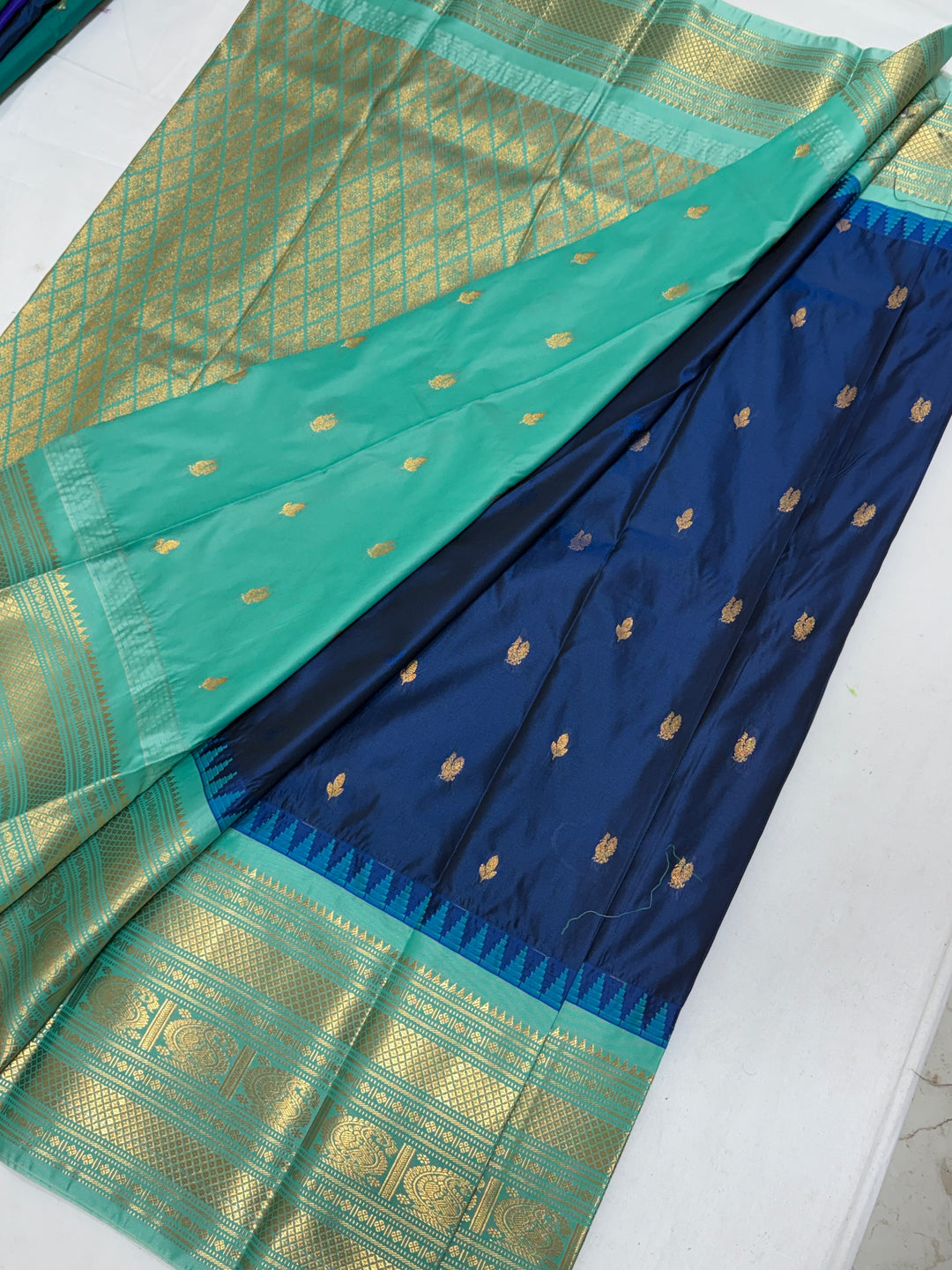 Navy Blue Semi-Silk Gadwal Saree (DHN-386)