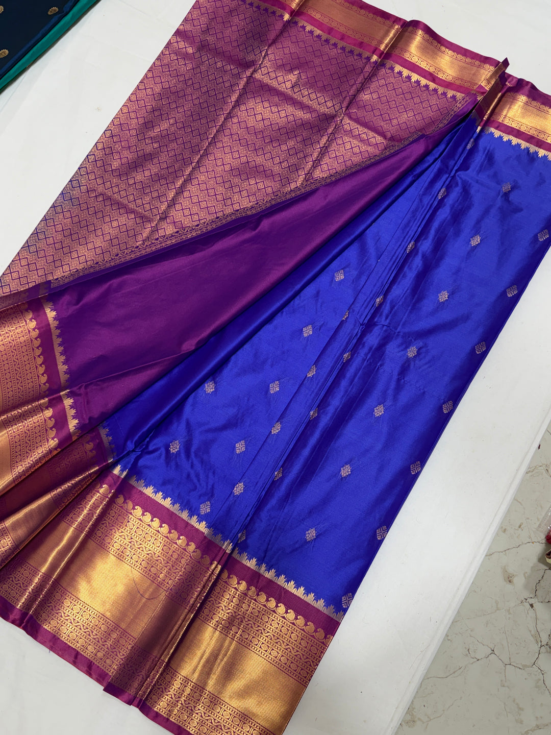 Blue Semi-Silk Gadwal Saree (DHN-390)