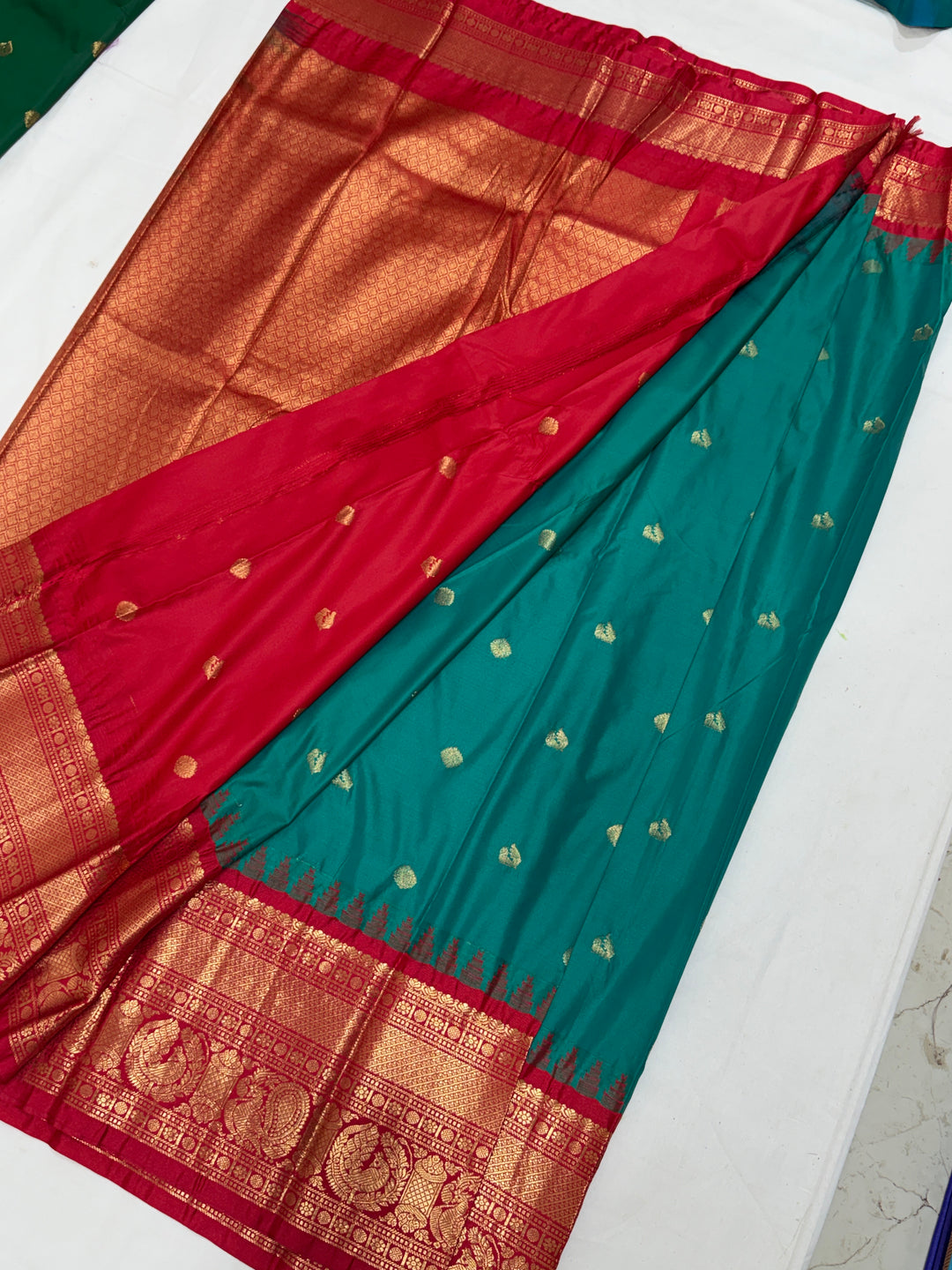 Teal Semi-Silk Gadwal Saree (DHN-393)