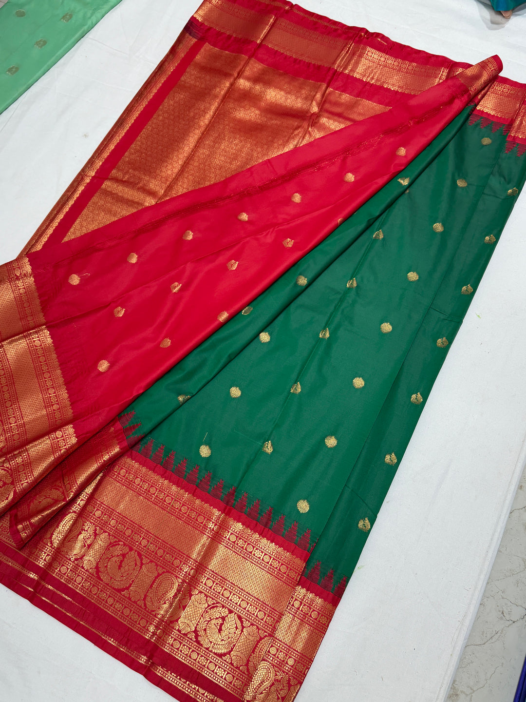 Dark Green Semi-Silk Gadwal Saree (DHN-394)