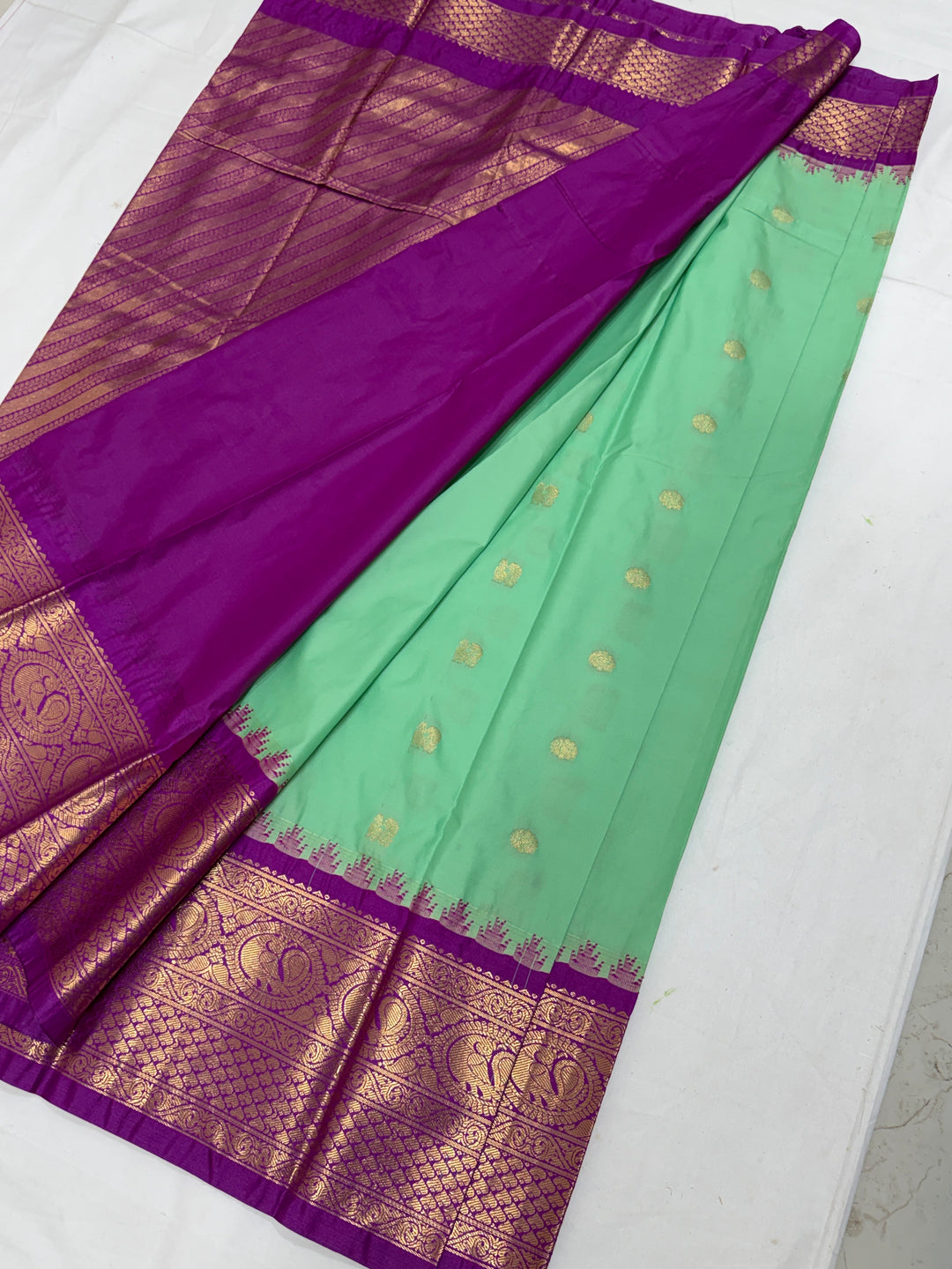 Pista Green Semi-Silk Gadwal Saree (DHN-395)