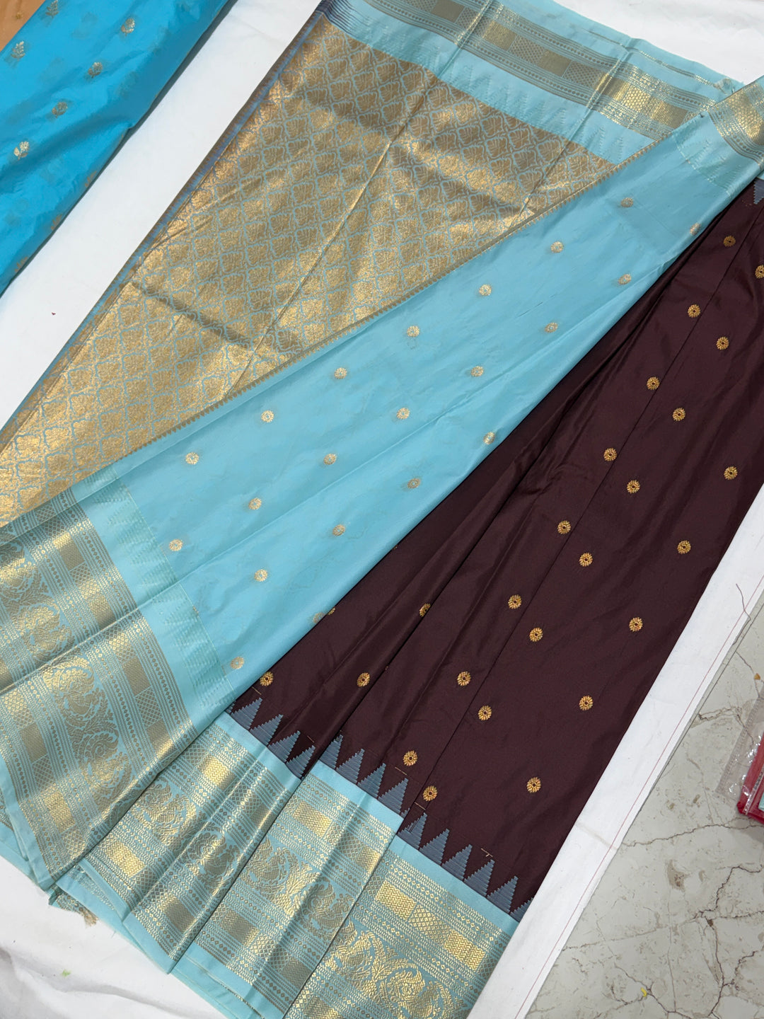 Sky Blue Semi-Silk Gadwal Saree (DHN-436)