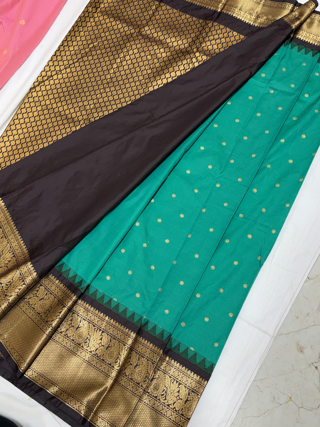 Sea Green Semi-Silk Gadwal Saree (DHN-441)