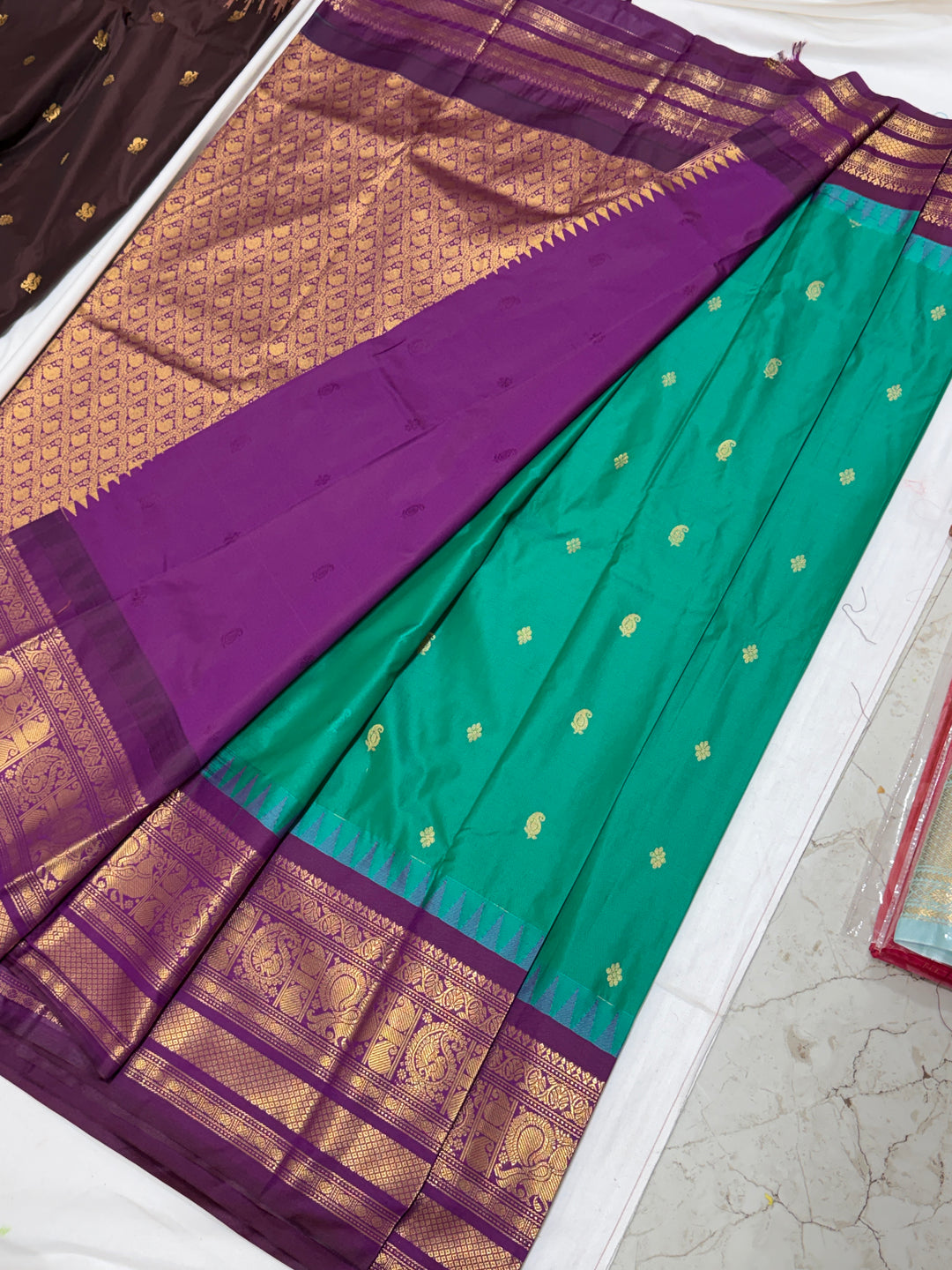 Sea Green Semi-Silk Gadwal Saree (DHN-443)