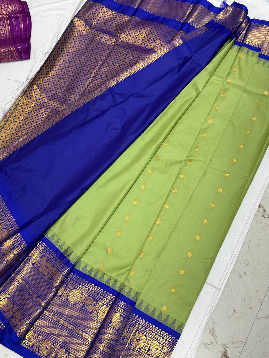 Pista Green Semi-Silk Gadwal Saree (DHN-450)