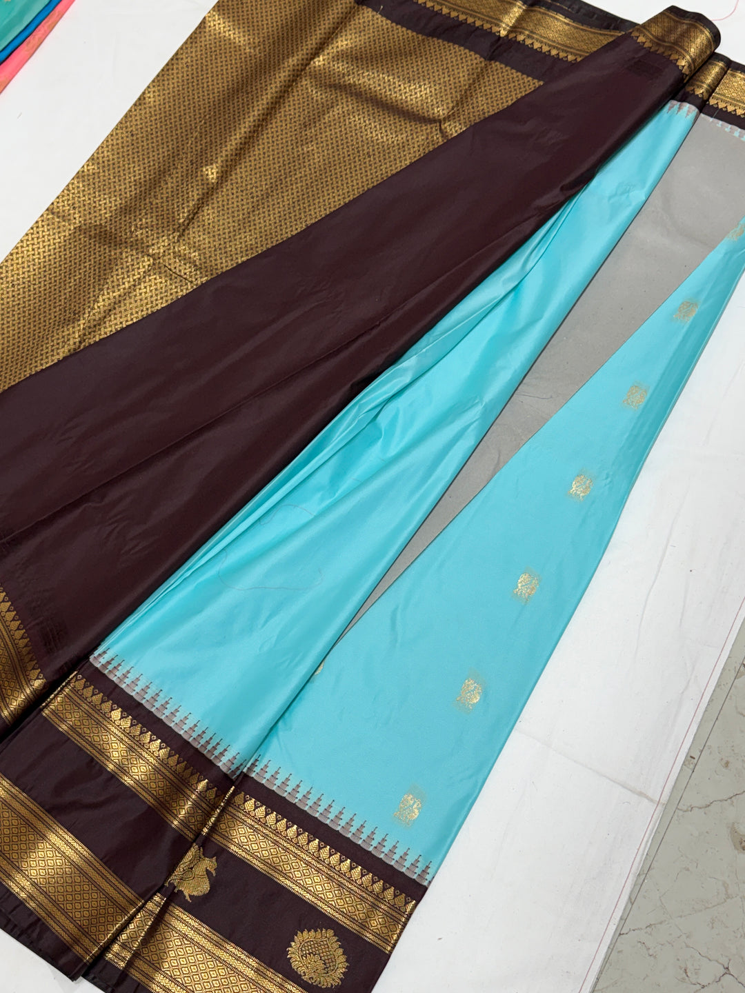 Sky Blue Semi-Silk Gadwal Saree (DHN-460)