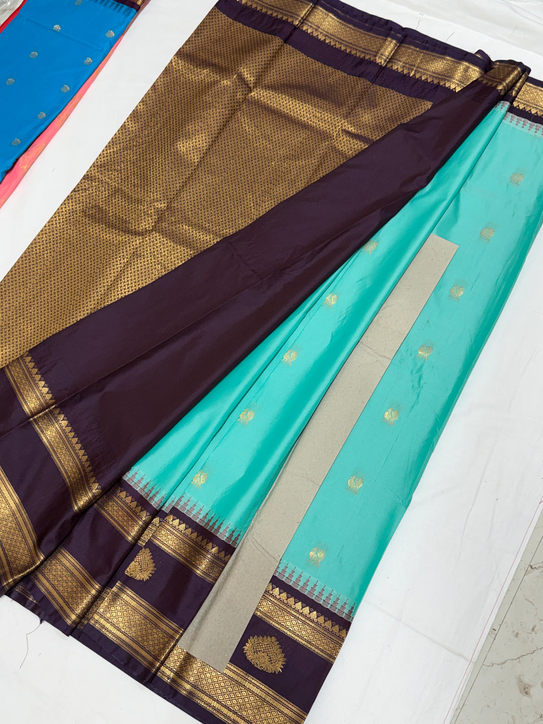 Sea Green Semi-Silk Gadwal Saree (DHN-461)