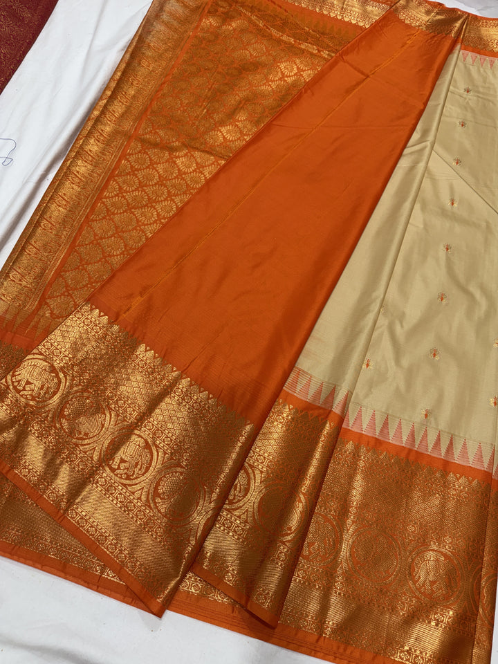 Plain Big Border Premium Semi Gadwal Saree (DHN-653)