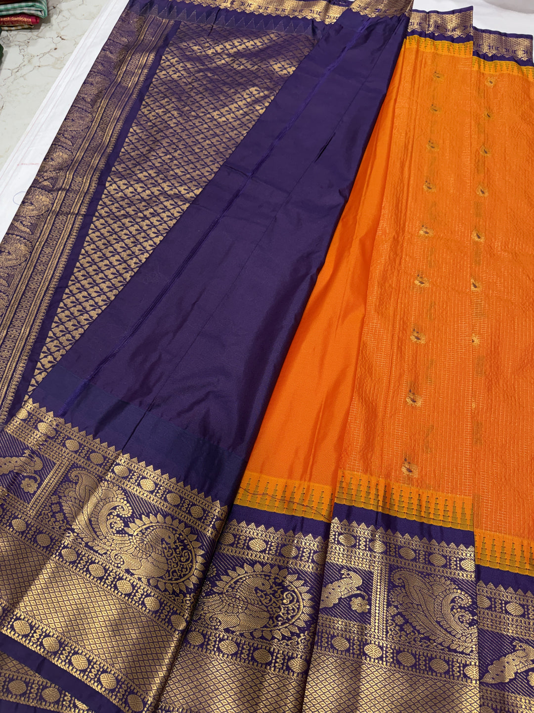 Orange Plain Big Border Premium Semi Gadwal Saree (DHN-660)