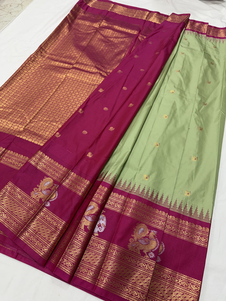 Plain Gap Border Semi-Silk Gadwal Saree (DHN-633)