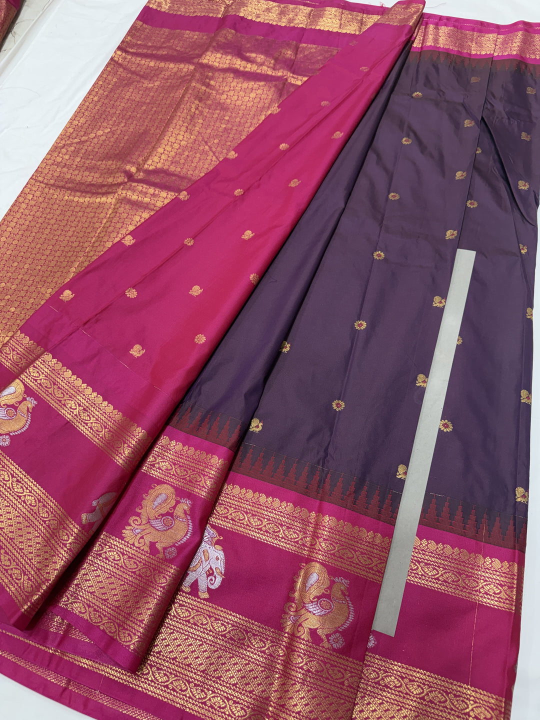 Plain Gap Border Semi-Silk Gadwal Saree (DHN-633)