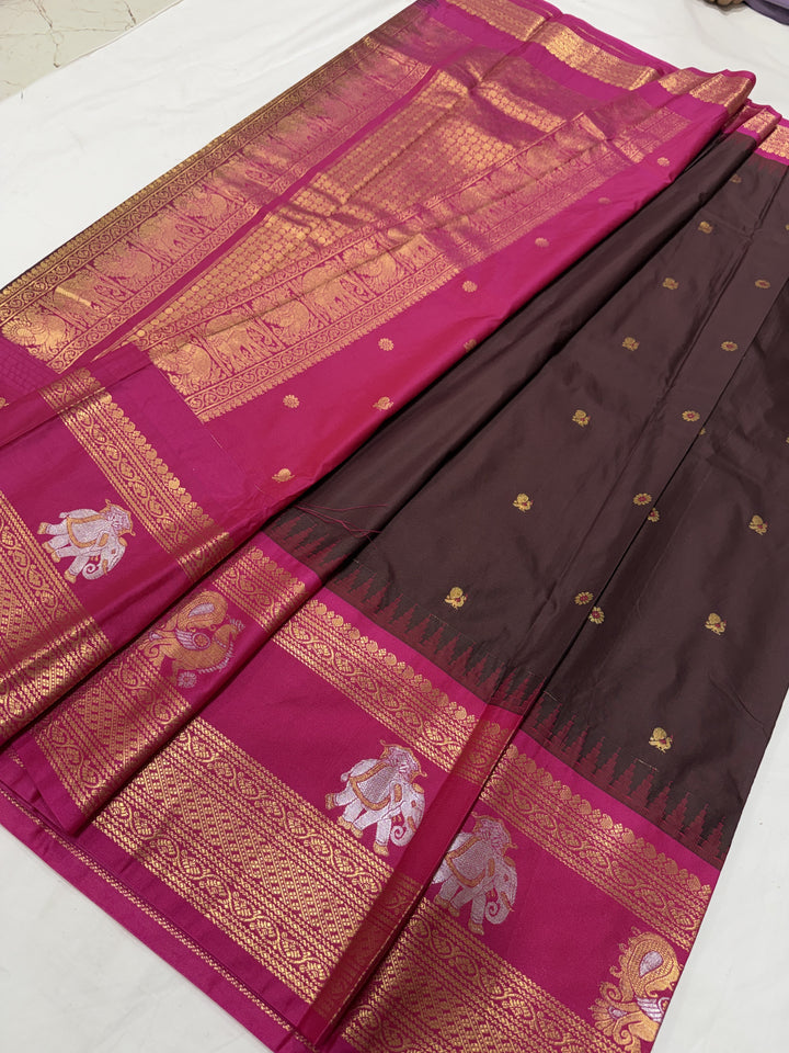 Plain Gap Border Semi-Silk Gadwal Saree (DHN-633)