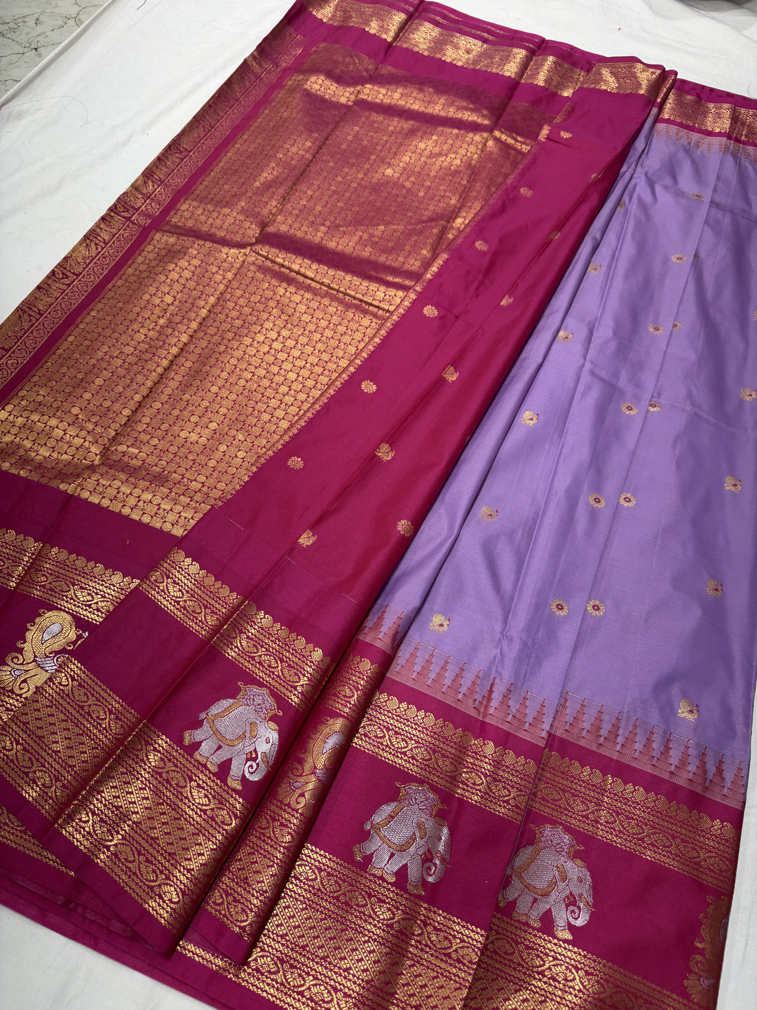 Plain Gap Border Semi-Silk Gadwal Saree (DHN-633)