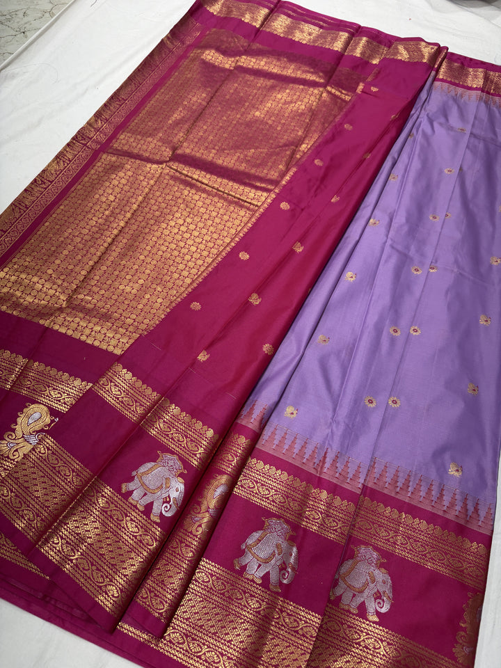 Plain Gap Border Semi-Silk Gadwal Saree (DHN-633)