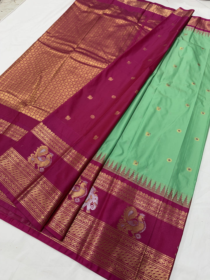 Plain Gap Border Semi-Silk Gadwal Saree (DHN-633)
